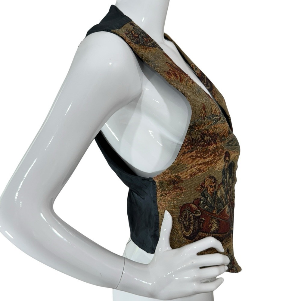 Vintage 80s Tapestry Vest Academia Motorcycle Boho Edwardian - Picture 6 of 16